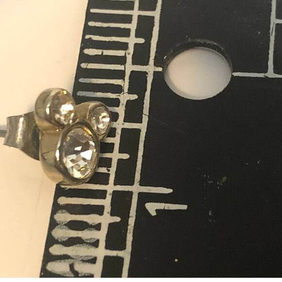 Disney Mickey Mouse Inspired Mini Stud Earrings Clear Stone Gold Tone - Picture 4 of 5